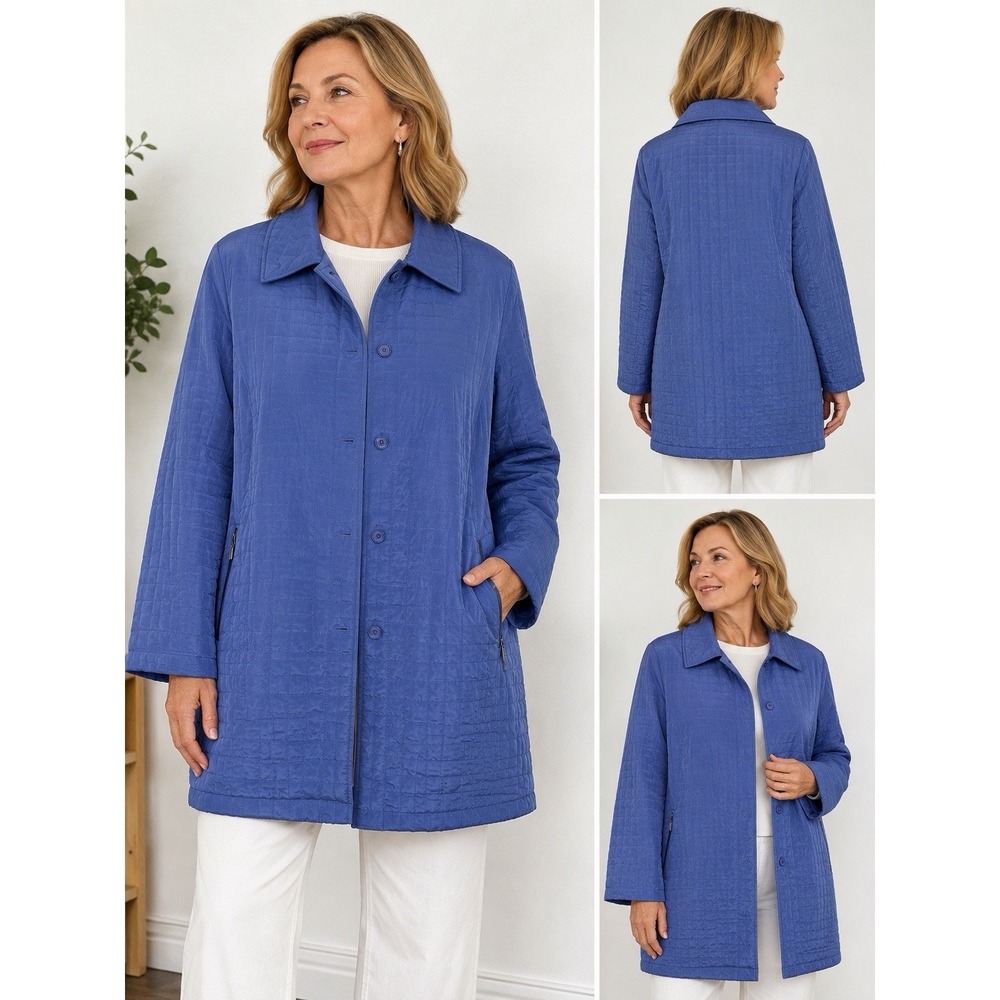 Willow Lane Women's Blue Quilted Jacket Coat  4X? Button Front Plus Size